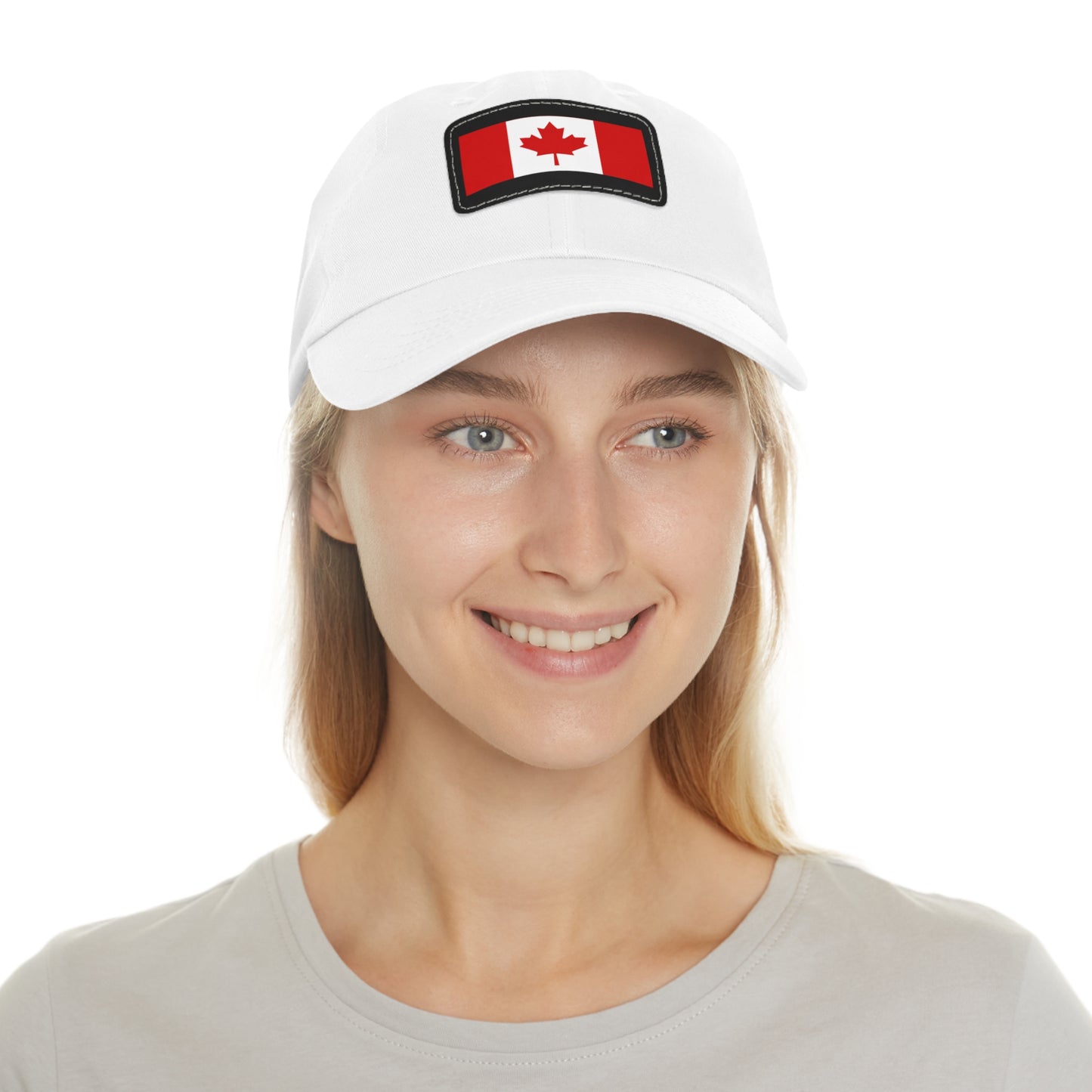 Canada Flag Dad Hat with Leather Patch | Classic White Cap for Outdoors & Celebrations