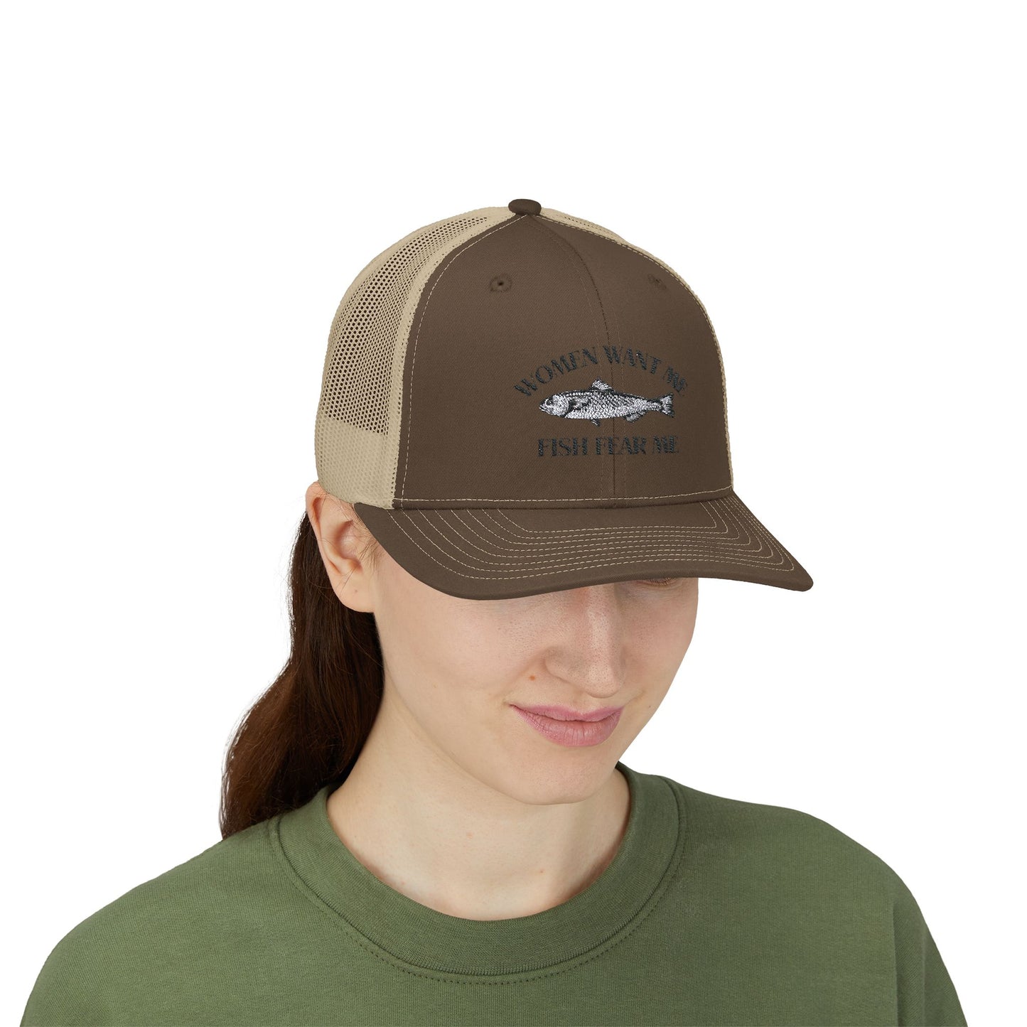 Humorous Fishing Snapback Trucker Cap - 'Women Want Me, Fish Fear Me'