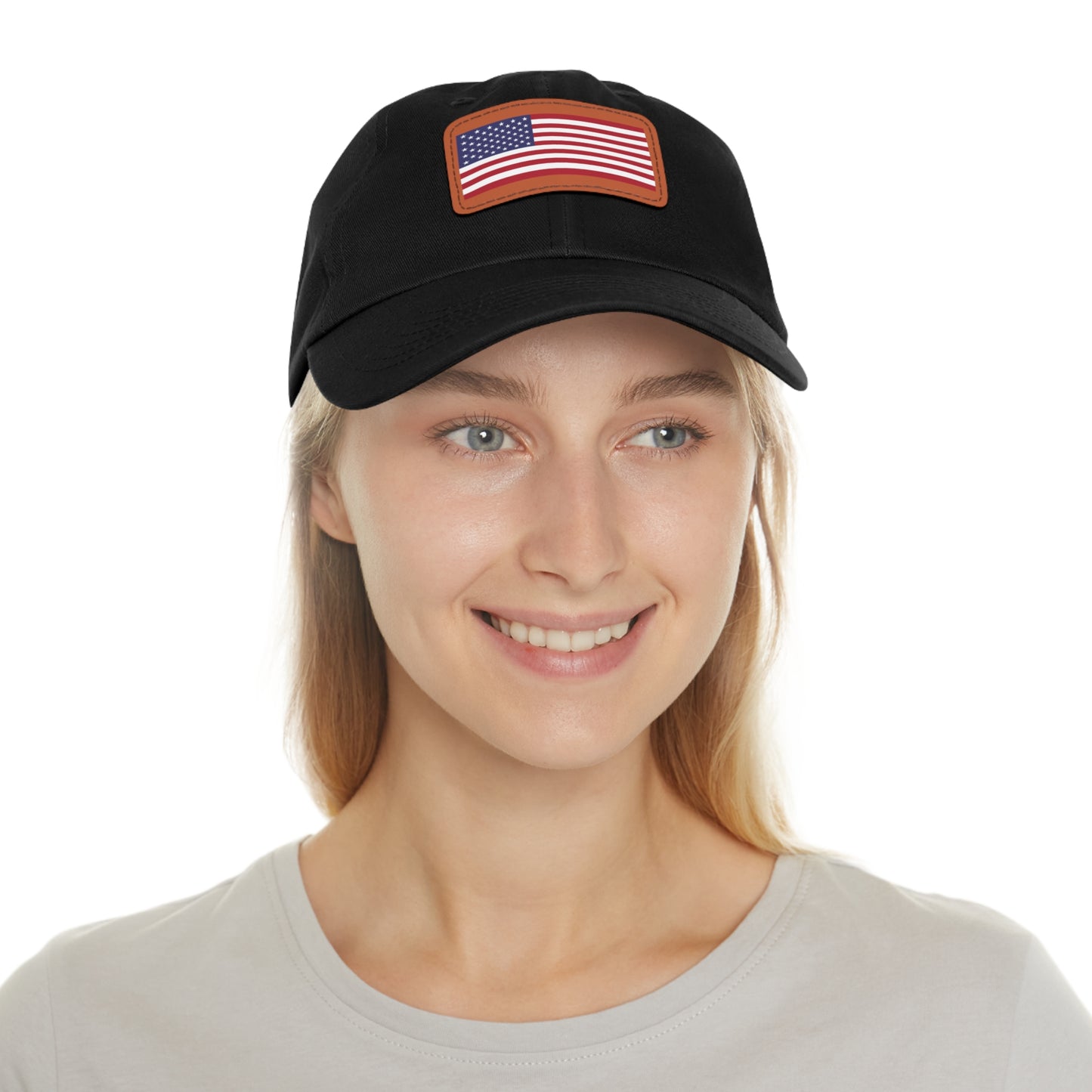 Patriotic Dad Hat with Leather Patch – USA Flag Cap for Summer Adventures