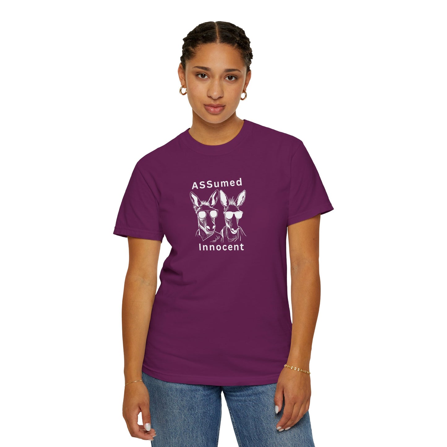 Funny Unisex Graphic T-Shirt - "ASSUMed Innocent" - Casual Wear for Animal Lovers