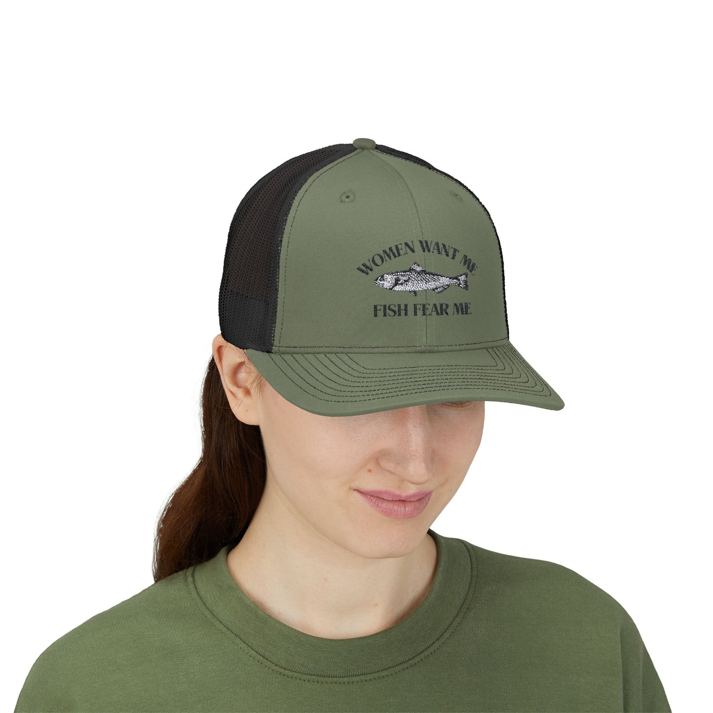 Humorous Fishing Snapback Trucker Cap - 'Women Want Me, Fish Fear Me'