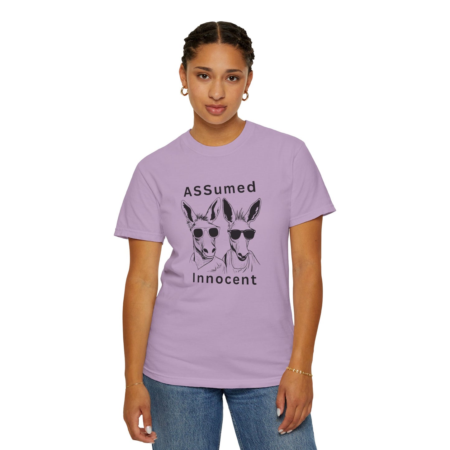 Unisex Garment-Dyed T-Shirt - Funny Kangaroo Design with 'ASSumed Innocent' Text