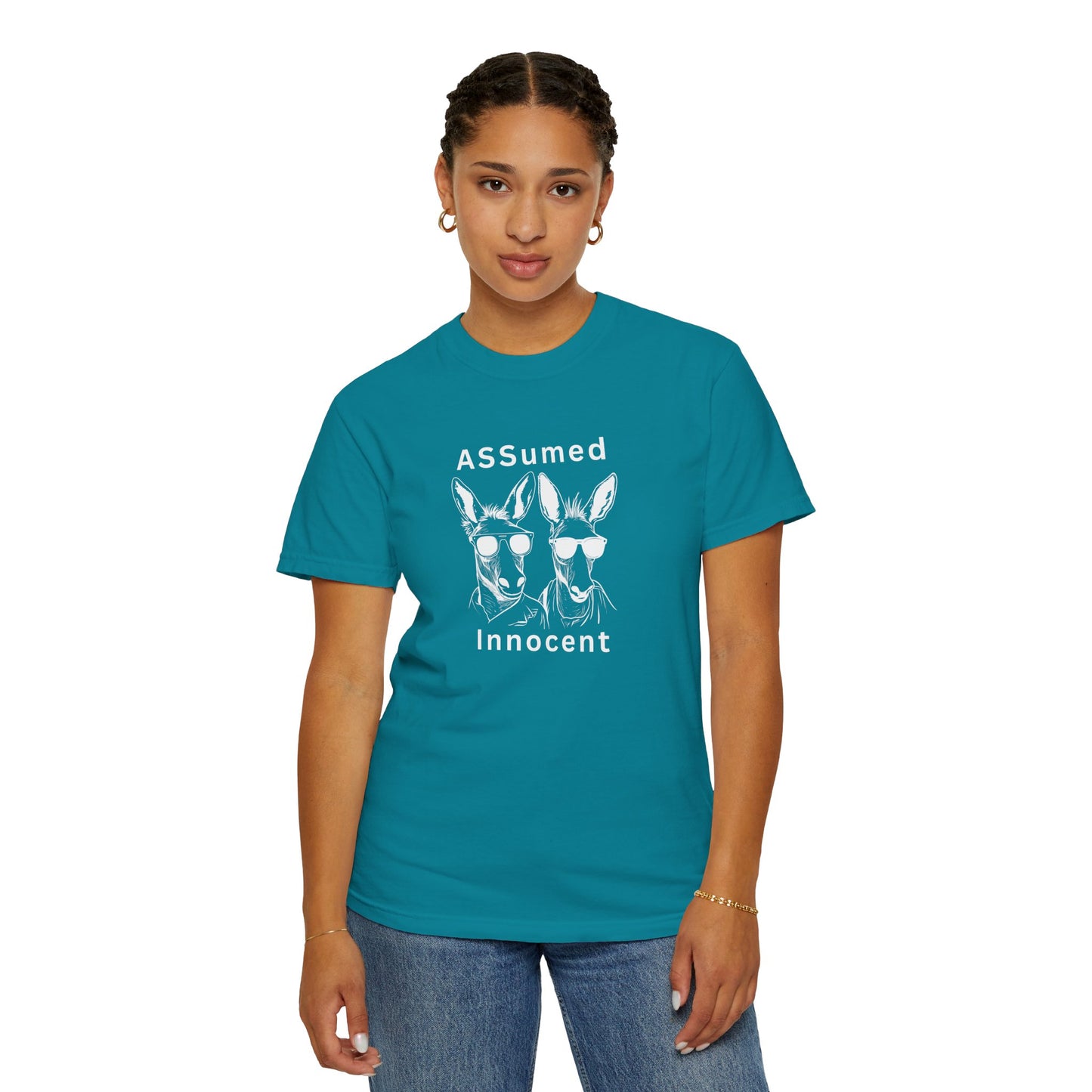 Funny Unisex Graphic T-Shirt - "ASSUMed Innocent" - Casual Wear for Animal Lovers