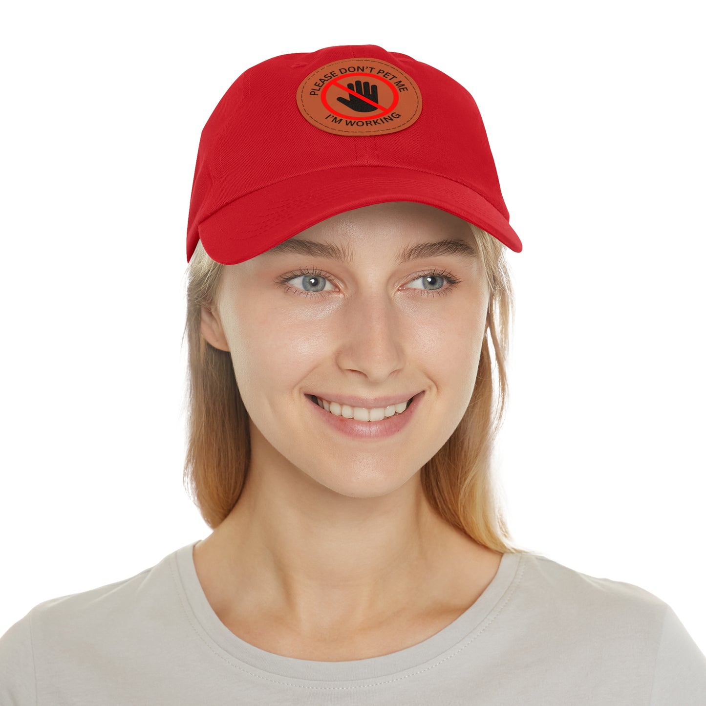 Funny Dad Hat with Leather Patch - 'Please Don't Pet Me, I'm Working'