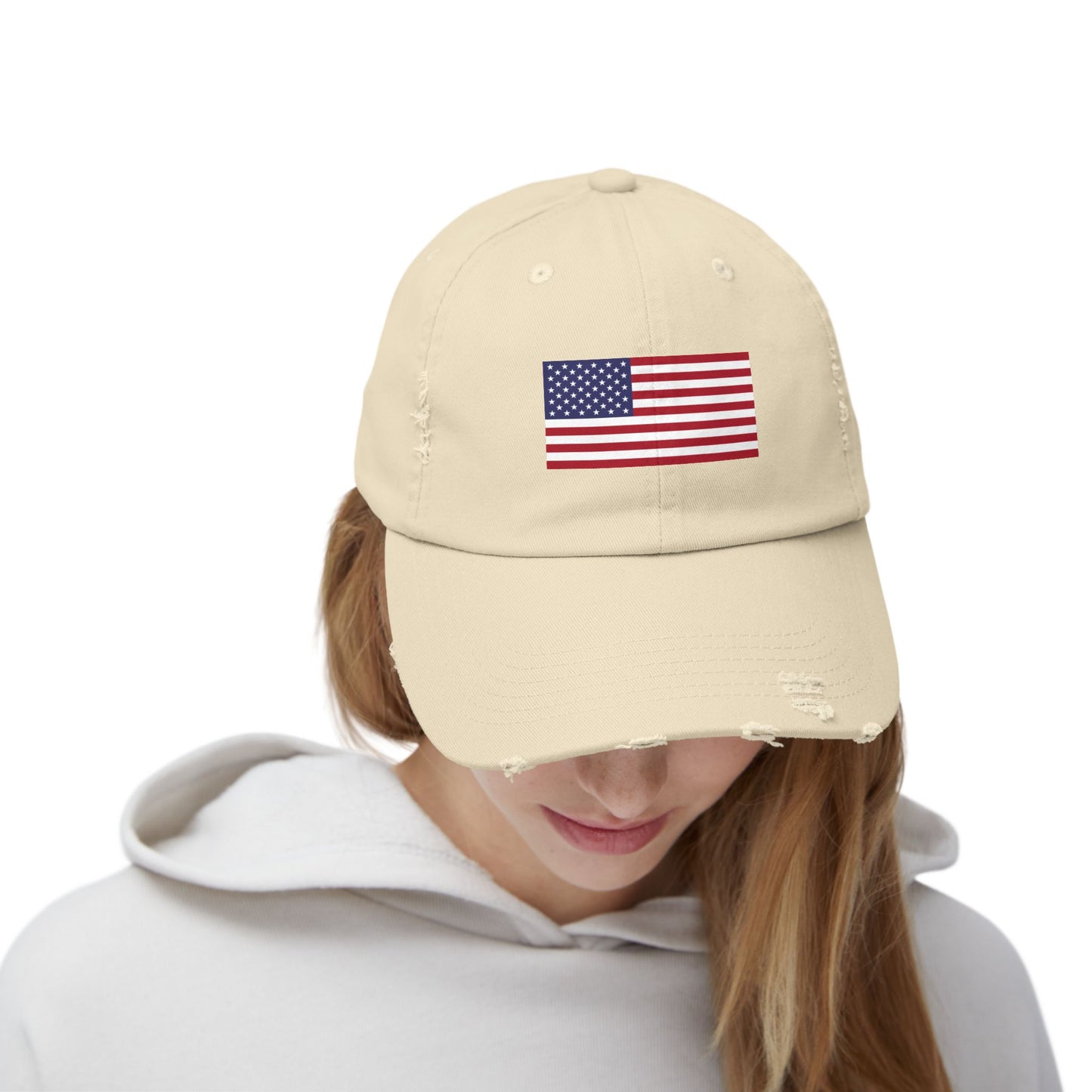 Unisex Distressed American Flag Cap - Trendy Pink Hat for Patriotic Style