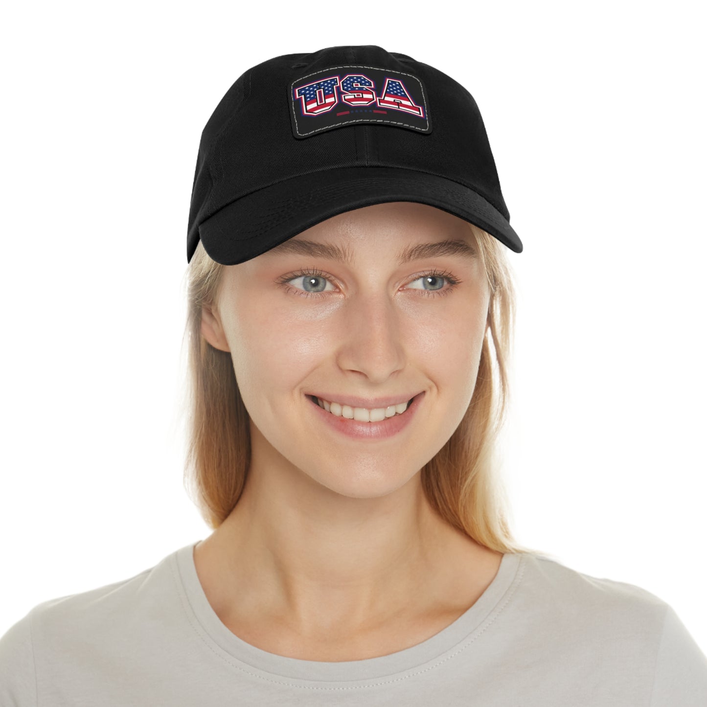 Patriotic USA Dad Hat with Leather Patch