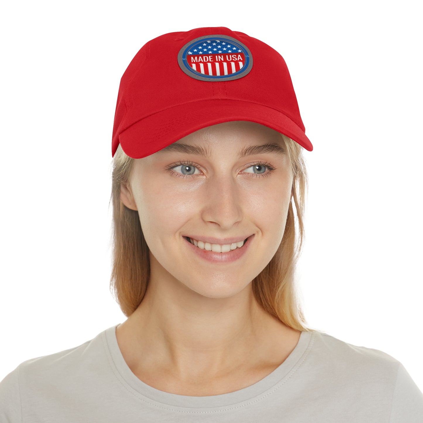 Patriotic Dad Hat with Leather Patch - Made in USA