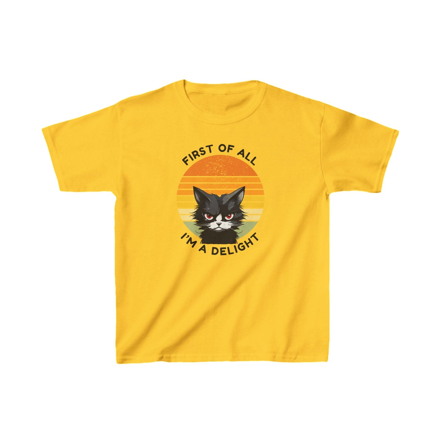 Kids Cat Tee - "First of All I'm a Delight" Fun Cotton T-Shirt