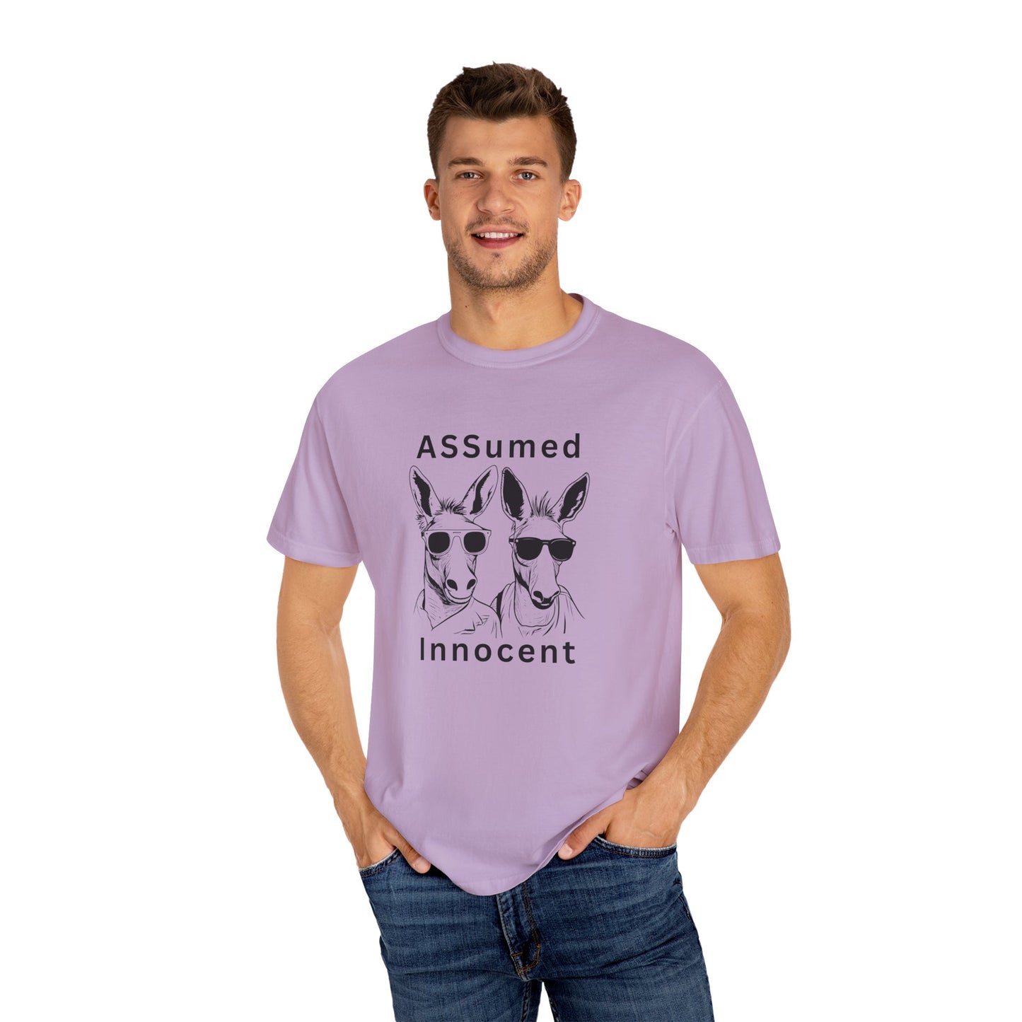 Unisex Garment-Dyed T-Shirt - Funny Kangaroo Design with 'ASSumed Innocent' Text