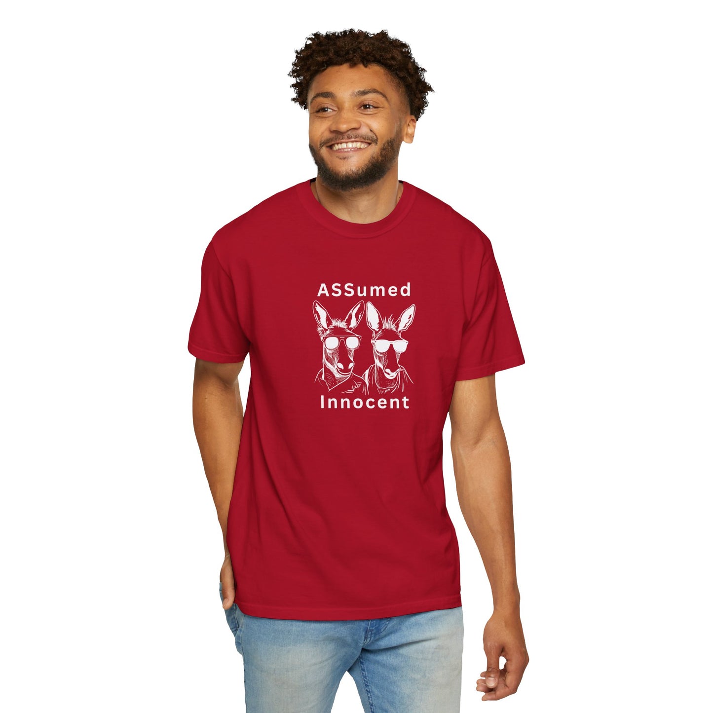 Funny Unisex Graphic T-Shirt - "ASSUMed Innocent" - Casual Wear for Animal Lovers