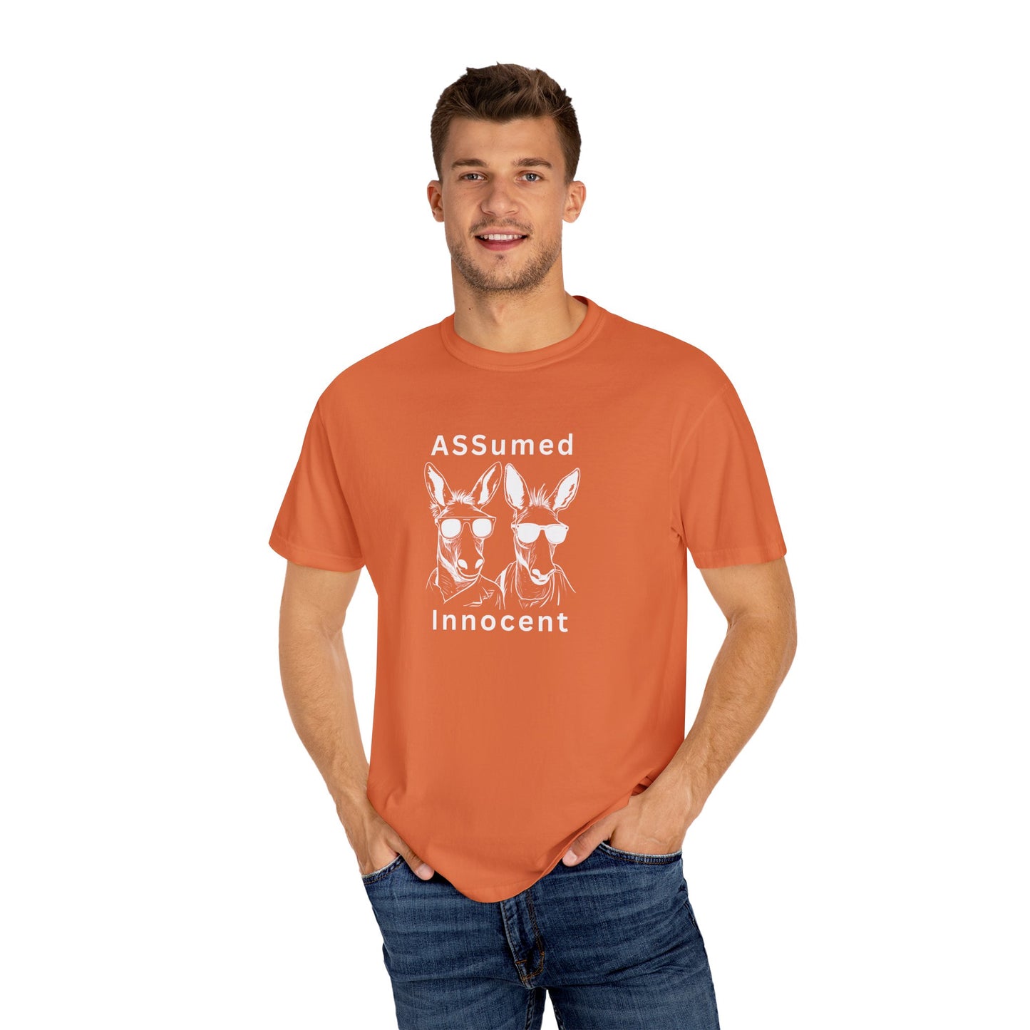 Funny Unisex Graphic T-Shirt - "ASSUMed Innocent" - Casual Wear for Animal Lovers