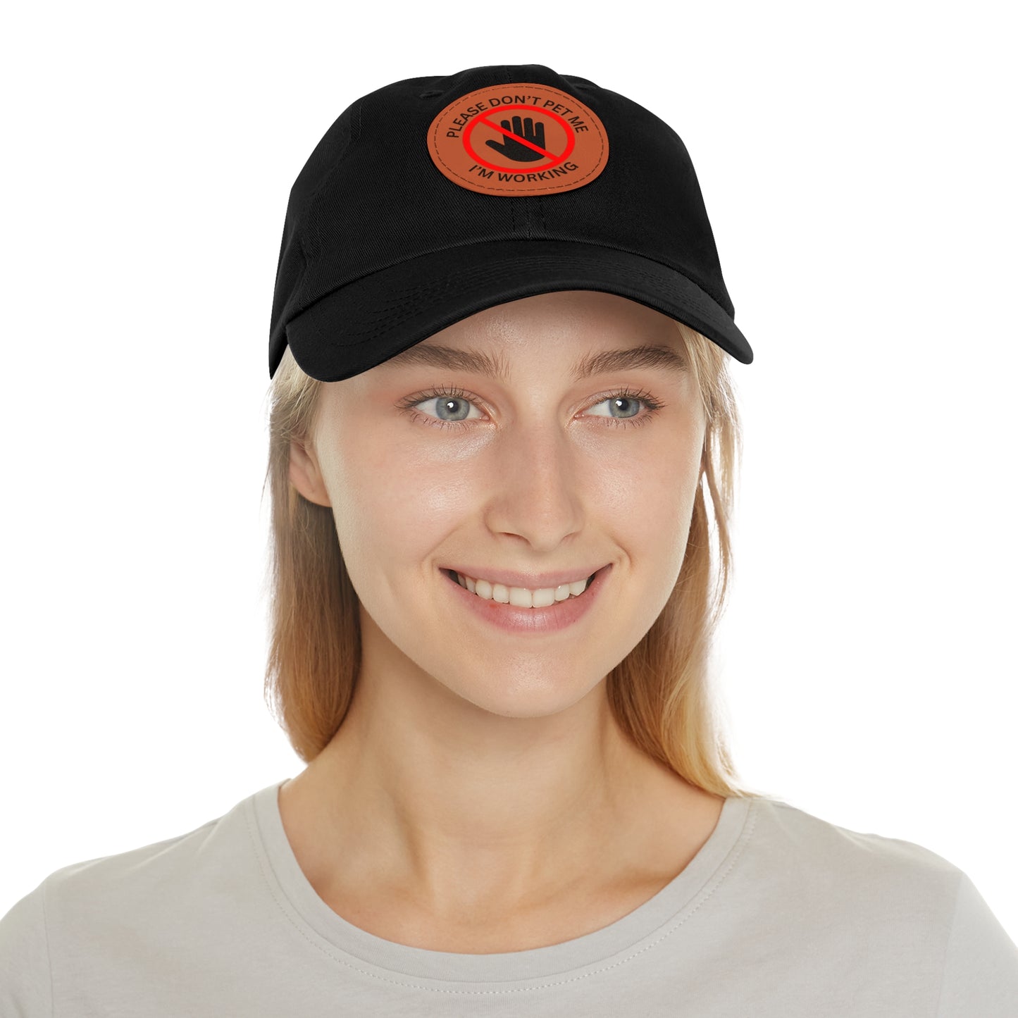 Funny Dad Hat with Leather Patch - 'Please Don't Pet Me, I'm Working'