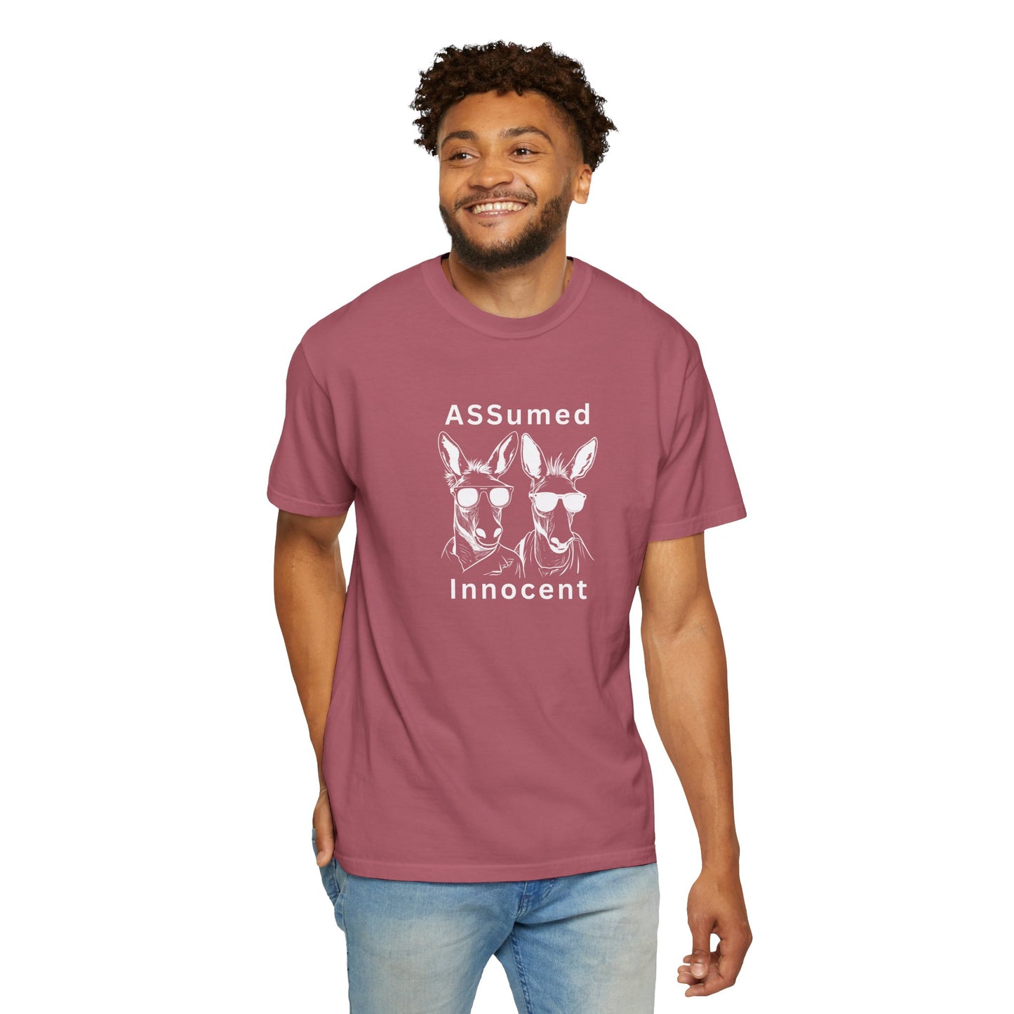 Funny Unisex Graphic T-Shirt - "ASSUMed Innocent" - Casual Wear for Animal Lovers